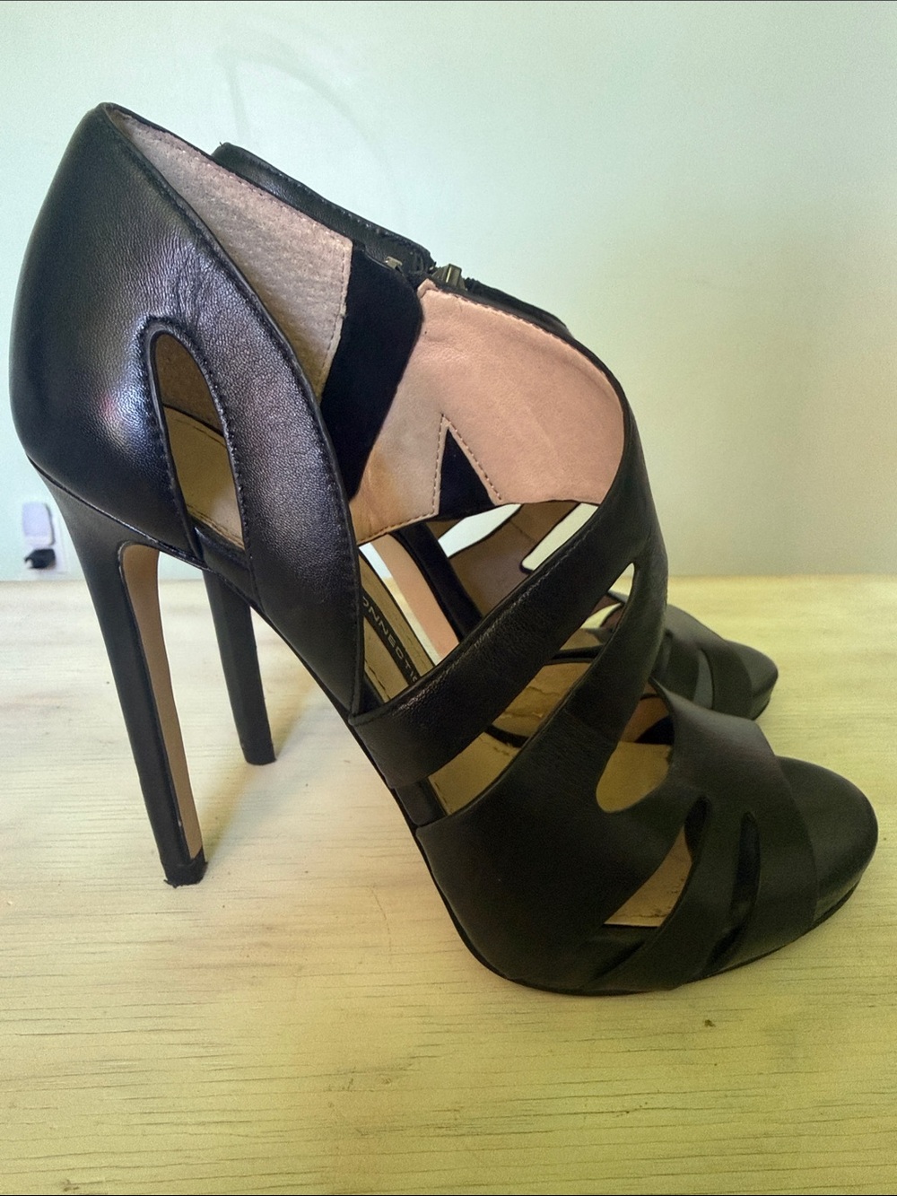 French Connection Black Strappy Leather High Heel Sandals